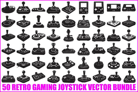 50 Retro Gaming Joystick Vector Bundle for Graphics and Crafts