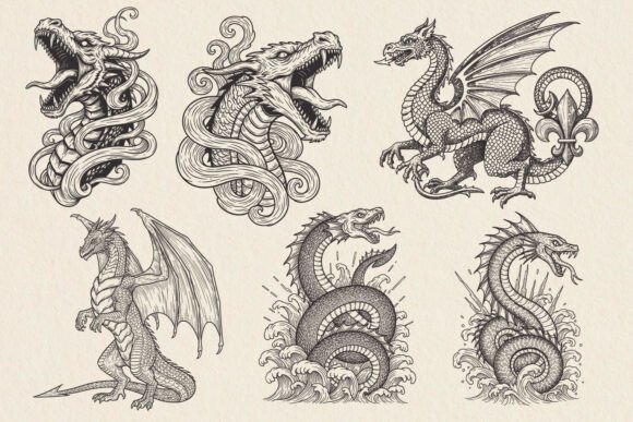 Engraved Dragon Serpent SVG Graphics for Crafts