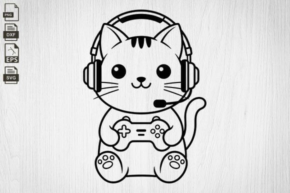 Gamer Cat Svg, Funny, Gaming Cuttable for Graphics and Crafts