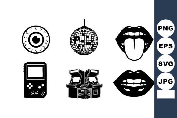 Retro Gaming Arcade Icon Set for Graphics and Crafts