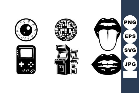 Retro Gaming Arcade Vector Icons for Crafts and Graphics