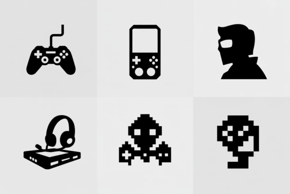 Retro Gaming Icons Vector Pack for Graphics and Crafts