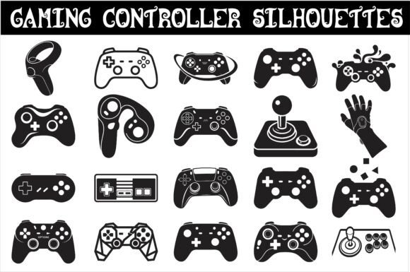 Set of Gaming Controller Silhouettes for Crafts and Graphics